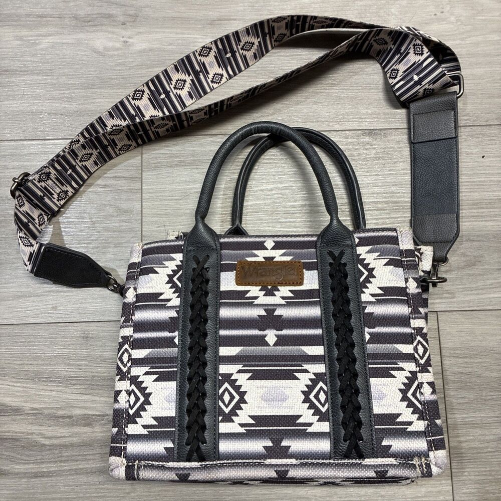 Wrangler Western Geometric Gray & Black Satchel Top Handle Bag Detachable Strap